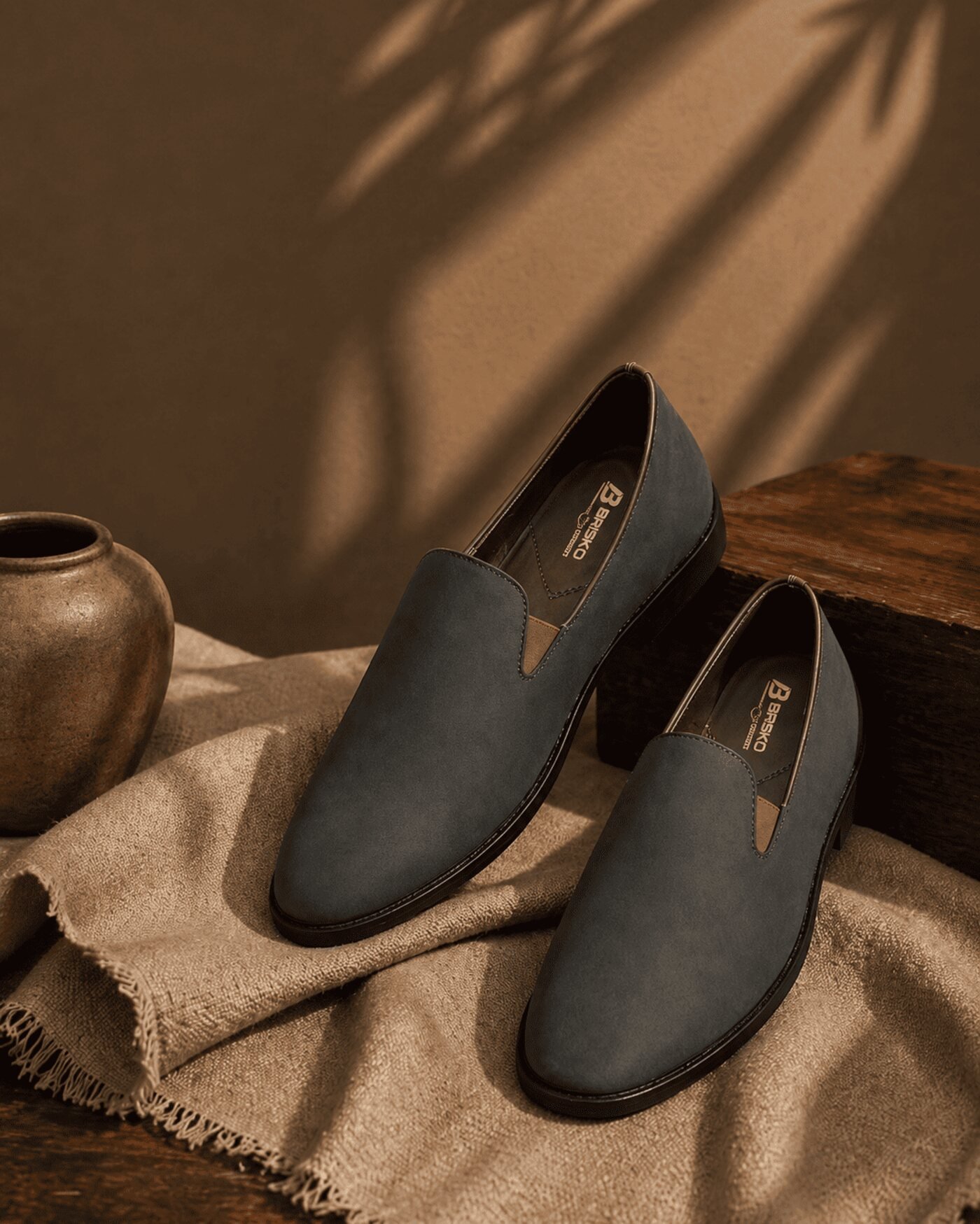Brisko men's navy suede loafers